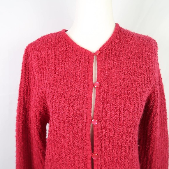 Vintage 90s raspberry pink textured knit button front cardigan sweater S - Picture 2 of 5